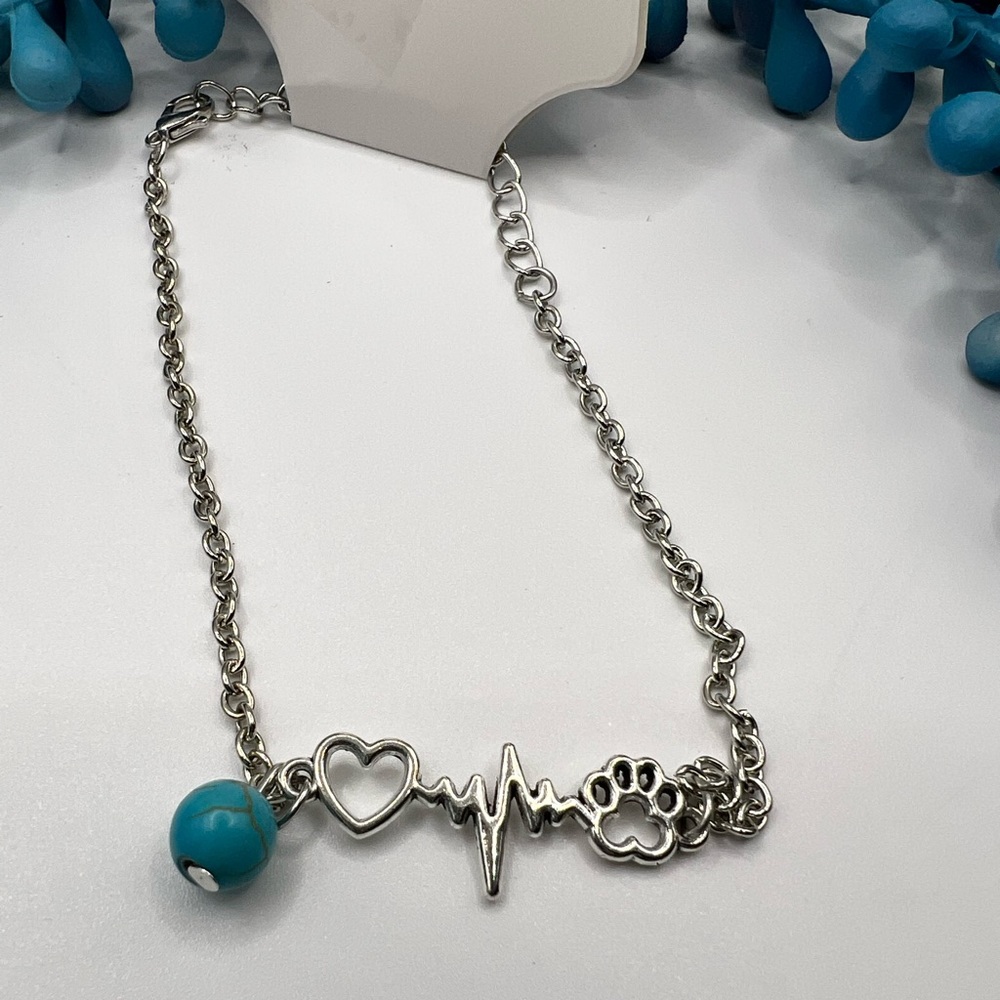 Dog Theme Ankle Bracelet W/Blue Bead‎ NEW